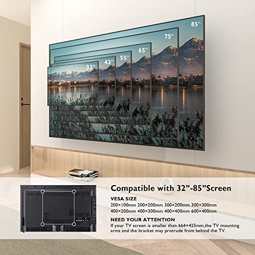 BONTEC Soporte TV Pared para Pantallas de 32-85 Pulgadas Plana & Curva LED LCD OLED, Soporte Pared TV de Articulado Inclinable y Giratorio, Resistentes hasta 60 kg, VESA Máx 600x400 mm